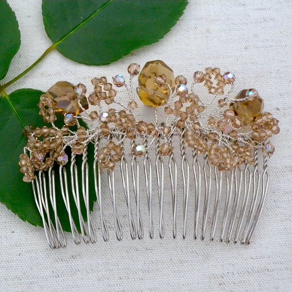 Crystal Hair Comb, Champagne, Bridal, Weddings, Parties - Picture 3 of 3